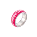Makroaufnahme von pinkfarbenem Harzring mit weißen Dornenmustern und innerem Edelstahlband - US 6 / Rot