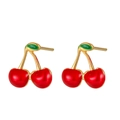 Sweet cherry stud earrings in gold-plated stainless steel with vibrant red enamel - Red Cherry Shape Style (ZXE846)