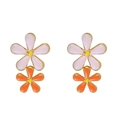 Pink and orange enamel floral stud earrings with gold plating on a clean white background - Double Layer Pink Orange Floral Style (ZXE854)