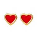 Close-up of red enamel heart-shaped earrings with polished gold plated stainless steel edges - Solid Red Simple Heart Style (ZXE845)