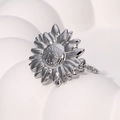 Exaggerated silver sunflower adjustable open ring in polished stainless steel for women - Silver Sunflower Open Ring / Steel