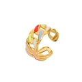 Détail de la bague chaîne plaquée or avec décorations en émail coloré et finition laquée - Ouvert Réglable / Style Cubain Émail Arc-en-ciel (J369-3)