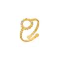 Détail d'une bague dorée ondulée avec un cercle en émail coloré aux accents vifs et élégants - Ouvert Réglable / Style Anneau Circulaire Coloré (J363-3)