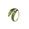 Détail macro d'une bague feuille de laurier en bronze antique avec émail vert texturé - Ouvert Réglable / Style Feuille De Laurier Vintage (J361-3)