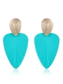 Bohemian large metal drop earrings in gold and turquoise blue with ribbed texture - Teal Leaf (ZXE469 Green)