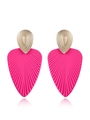 Modern hot pink leaf earrings with gold textured teardrop stud on white background - Rose Pink Leaf (ZXE469 Red)