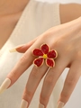 Auffälliger Vintage 18k vergoldeter Blumenring mit roten Emaille-Blüten und Glitzer - Rot