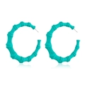 Exaggerated matte teal blue C-shape hoop earrings with bamboo texture and hollow design - Cyan Blue Bamboo (ZXE468 Green)