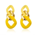 Three-link geometric drop earrings with yellow matte finish and gold metallic chain links - Yellow Triple Links (ZXE417 Yellow)