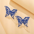 Deep blue matte hollow butterfly earrings featuring intricate geometric cutout patterns - Dark Blue Butterfly (ZXE390 Blue)