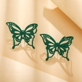 Deep green hollow butterfly earrings in matte metal finish on geometric stairs - Dark Green Butterfly (ZXE390 Green)