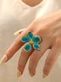 Retro Ring mit 18k Vergoldung und großer dunkelblauer Blume mit glitzernden Details - Blaugrün