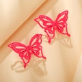 Set of two matte fuchsia butterfly hair clips with intricate hollow out metal design - Rose Red Butterfly (ZXE390 Red)