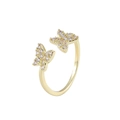 Verstellbarer goldener Schmetterlingsring mit rosa und weißen Zirkonia-Mikropflaster - Einstellbar Offen / Doppelschmetterling (J422 Gold)