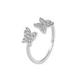 Silberner offener Ring mit elegantem Schmetterlingsdesign und Zirkonia-Besatz - Einstellbar Offen / Double Butterfly (J422 Silver)