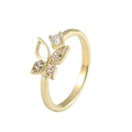 Verstellbarer goldener Ring für Damen mit filigranem Zirkonia Schmetterling und Stern - Einstellbar Offen / Schmetterling Runder Zirkonia (J423 Gold)