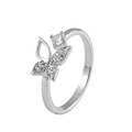 Silberner Schmetterlingsring mit Zirkonia-Pavé und rundem Hauptstein für Damen - Einstellbar Offen / Schmetterling Runder Zirkonia (J423 Silber)
