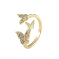 Bague ajustable dorée avec breloques papillons incrustées de zircon au style minimaliste - Ouvert Réglable / Triple Papillon (J426 Or)