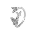 Bague ajustable papillon en argent avec zircons cubiques et finition polie - Ouvert Réglable / Triple Papillon (J426 Argent)