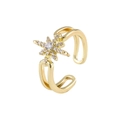 Bague réglable plaquée or avec motif étoile et pierres de zircon blanc brillant - Ouvert Réglable / Étoile à Huit Branches (J428 Or)