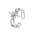 Bague ajustable en argent avec zircone en forme d'étoile et anneau double ajouré - Ouvert Réglable / Étoile à Huit Branches (J428 Argent)