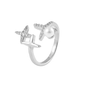 Bague étoile de mer argentée avec zircons étincelants et perle blanche, taille réglable - Ouvert Réglable / Étoile Lune Perle (J429 Argent)