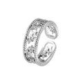Bague ouverte ajustable argentée avec motifs étoiles ajourés et détails en zircon - Ouvert Réglable / Éclat d'Étoile Ajouré (J431 Argent)