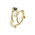 Bague branche dorée ajustable avec zircon blanc et pierre aux reflets arc-en-ciel - Ouvert Réglable / Branche Organique (J432 Or)