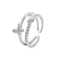 Bague papillon double couche argentée avec zircons blancs et anneau ajustable ouvert - Ouvert Réglable / Bague Double Papillon (J434 Argent)