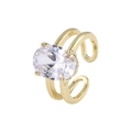 Bague ouverte dorée ajustable avec une grande pierre de cristal ovale étincelante - Ouvert Réglable / Pierre Ovale (J435 Or)