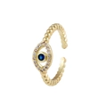 Bague ajustable dorée avec œil bleu en zircon et anneau à texture perlée élégante - Ouvert Réglable / Mauvais Œil (J436 Or)