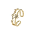 Bague double couche dorée ajustable avec breloques étoiles et pierres en zircon - Ouvert Réglable / Étoile du Nord (J437 Or)