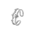 Bague double couche en argent avec étoile polaire et zircons sur fond blanc épuré - Ouvert Réglable / Étoile du Nord (J437 Argent)