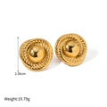 Retro round geometric stainless steel gold stud earrings with spiral rope texture - Gold Round Rope Texture (FT-EH-391-4)