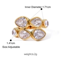 Detailed view of adjustable gold ring with size dimensions and pear-cut zircon specs - 5 Pear Gemstones Style (FT-JZ-398-10)