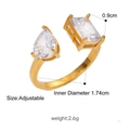 Detailed view of adjustable golden ring with teardrop and rectangular zircon stones - Pear and Rectangle Stone Style (FT-JZ-398-1)