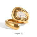 Detailed close-up of a 5.8g gold-plated swirl ring featuring a large pear-cut zircon stone - Pear Claw Wrap Style (FT-JZ-398-9)