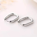 Polished silver U-shaped oval hoop earrings with minimalist geometric design for women - Silver