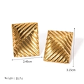 Rectangular gold stainless steel earrings with diagonal ribbed texture finish - Gold Rectangular Slanted Ribs (FT-EH-391-7)