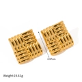 Textured gold square geometric stud earrings in a bold vintage braided style - Gold Square Woven Texture (FT-EH-391-8)