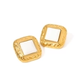Chic gold-tone square earrings with hammer-textured edges and white inlay - Vintage Square White Stone Stud Earrings (JDE2404040-WT)