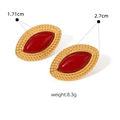 Retro oval stud earrings with red stone and golden braided edge in stainless steel - Red Marquise