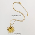 Golden stainless steel sunburst pendant necklace with a minimalist snake chain design - Spiral Sunflower Necklace (FT-XL-332-5)