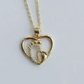 Gold heart MOM necklace with pave crystal footprints and cross chain for mother gift - Heart Footprint Style (A)