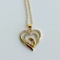 Gold heart MOM necklace with crystal pavé and mother-child silhouette pendant - Mother and Baby Hugging Double Heart Style (E)