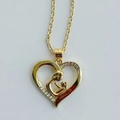 Golden heart-shaped MOM necklace pendant with mother-child silhouette and white zircon stones - Hollow Mother and Child Heart Style (G)