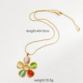 Gouden halsketting met bloemhanger, gekleurde kattenoogstenen en een slangenketting - Bloem Ketting (FT-EH-304)