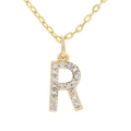 Minimalistische Goldkette mit einem funkelnden Großbuchstaben-R-Anhänger mit Zirkonia - Buchstabe R / Gold Kleiner Stil