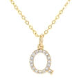 Gold plated initial Q pendant necklace featuring sparkling white zircon pave crystals - Letter Q