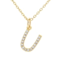 Minimalist gold letter U pendant necklace with sparkling pavé cubic zirconia - Letter U